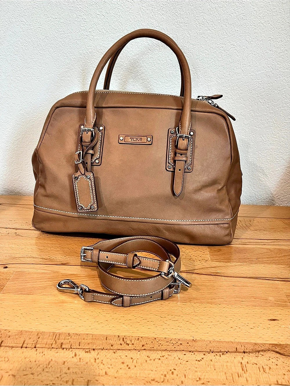 Tumi Buckle Bowler Leather Tote in Brown NWT